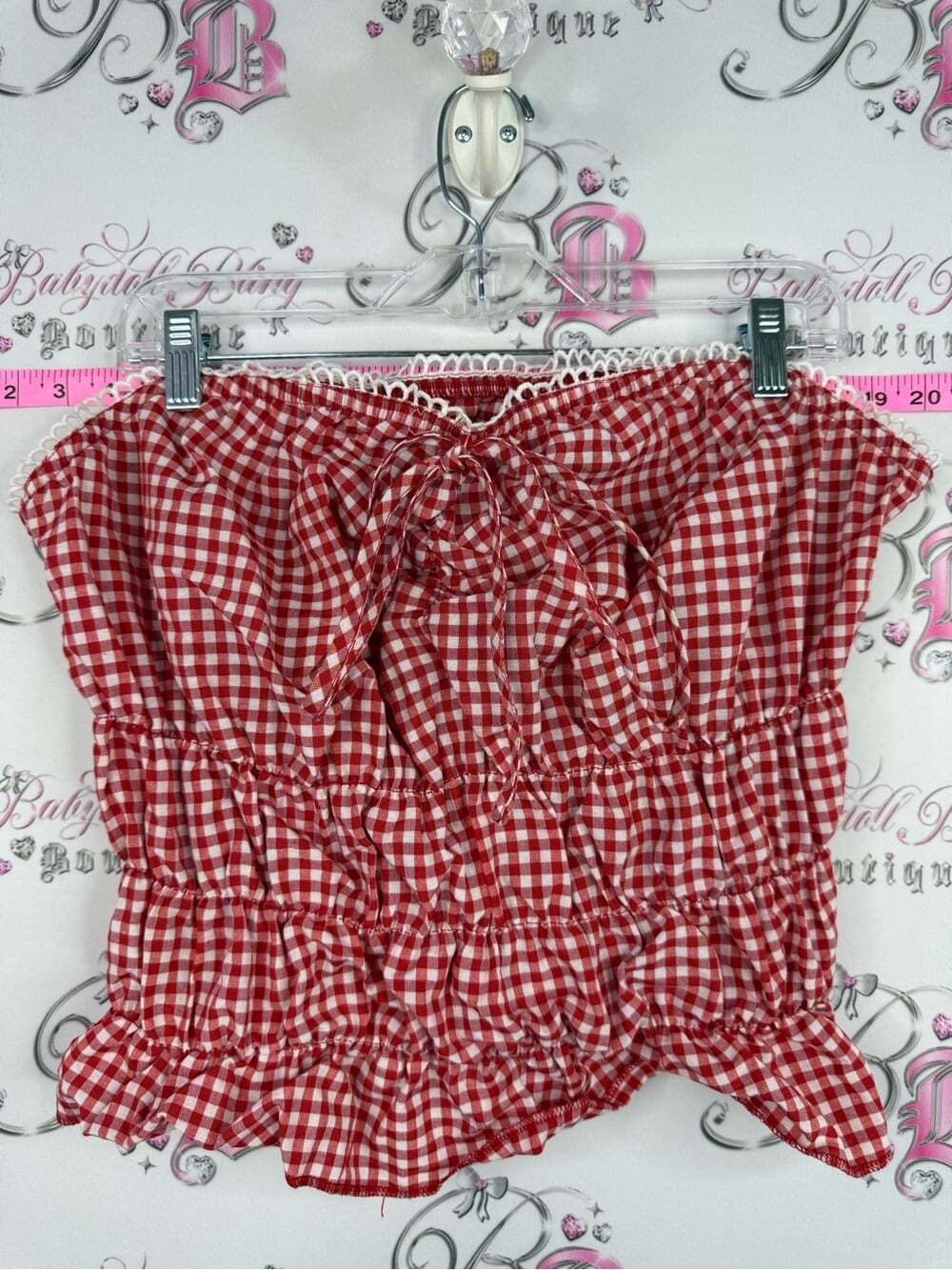 SHEIN tank top strapless picnic Red and White Gingham Smocked Tube Top